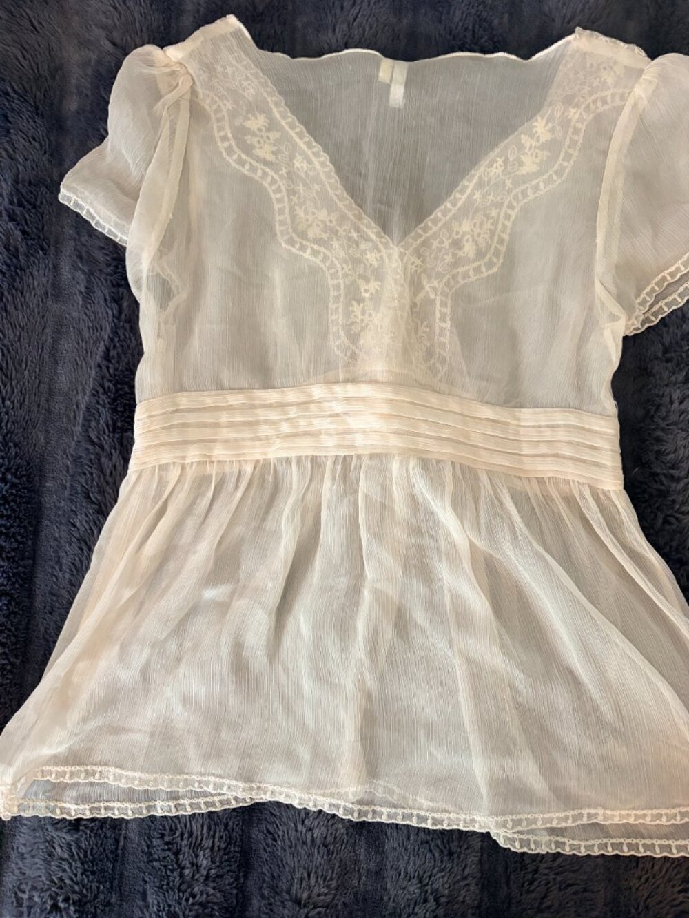 Sheer Ivory Embroidered Lace Boho Blouse Fairycore Cottagecore Top Size Small - Picture 11 of 14